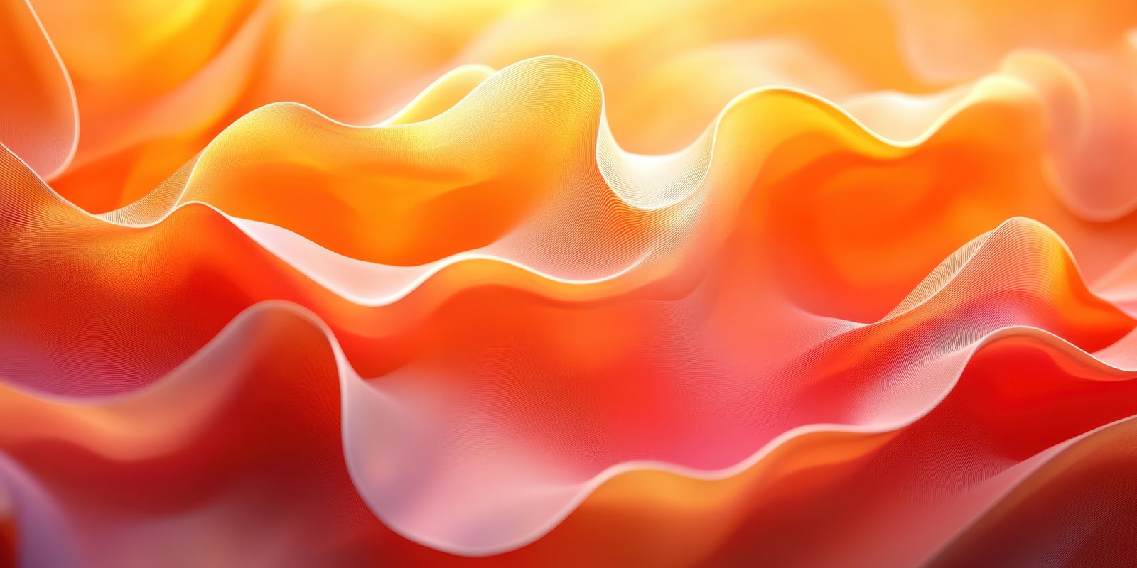 Vibrant waves of orange and yellow create an abstract texture resembling softly flowing fabric in serene light